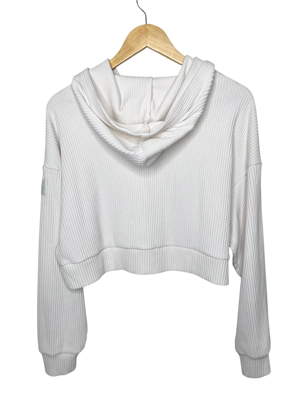 alo Yoga Muse Ribbed Crop Hoodie Pullover Ivory Cream L/XL - Picture 11 of 13